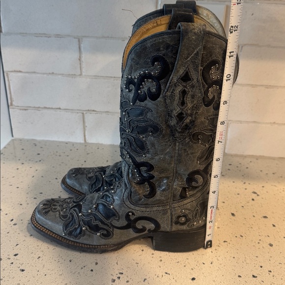 Corral Women's Gray with Black Embroidered Studs Western Boots Cowgirl Size 6M - Picture 5 of 12